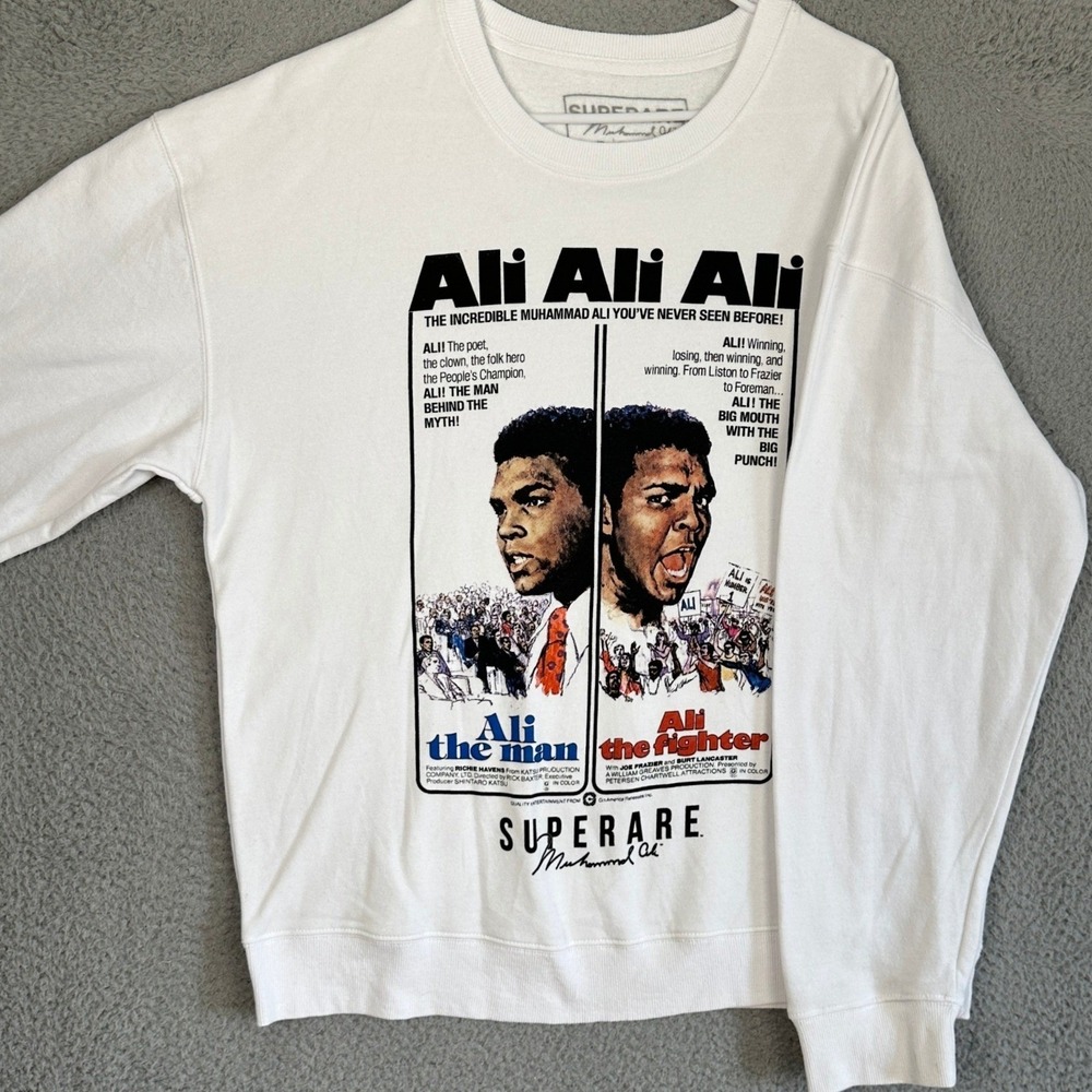 Superare Muhammad Ali Sweatshirt Mens Large White Ali The Man Fighter Graphic